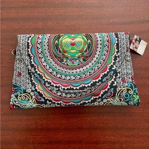 NWT Fair Trade Boho Tribal Handmade in Thailand Clutch with Suede Shoulder Strap